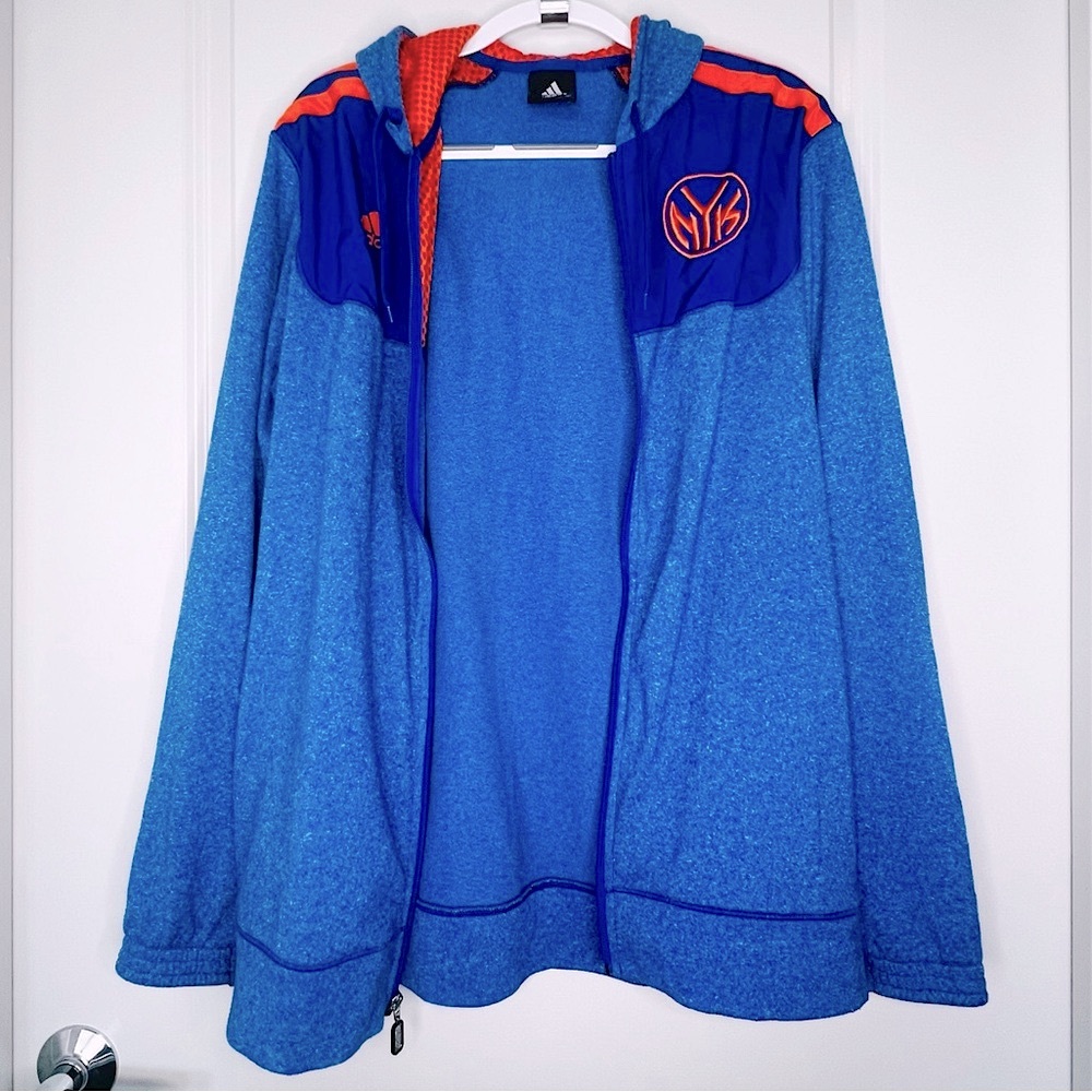 ADIDAS New York Knicks Full Zip Hoodie Jacket XL NBA Finals Blue Orange - Picture 6 of 16